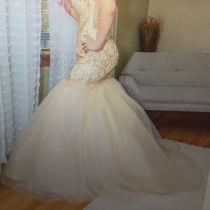 Champagne and gold Prom Dress